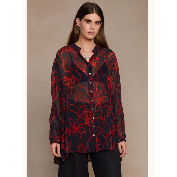 Chan Luu | NWT Chiffon Floral Silk Sheer Blouse Dark Sapphire Size 1 - Picture 1 of 9